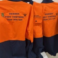 Ernest Pest Control work wear - back Logo